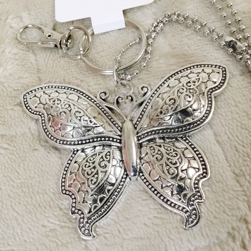 Silver Butterfly Necklace Keychain Accessory